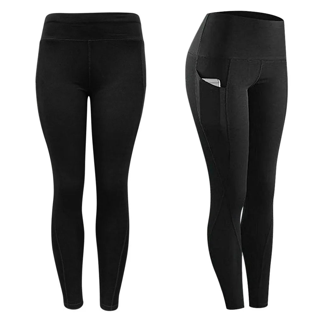 Side Pocket Leggings Women Push Up High Waist Pants Workout Fitness Tights Gym Leggins Mujer Sports Running Yoga Athletic Pants