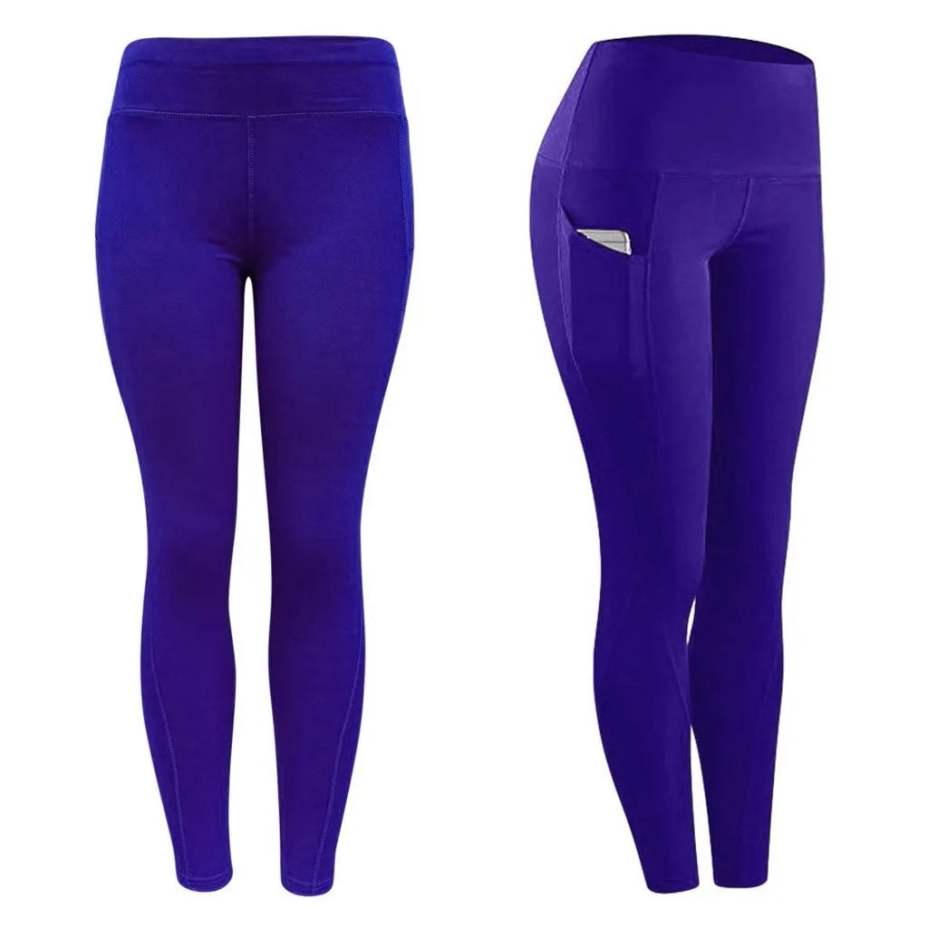 Side Pocket Leggings Women Push Up High Waist Pants Workout Fitness Tights Gym Leggins Mujer Sports Running Yoga Athletic Pants