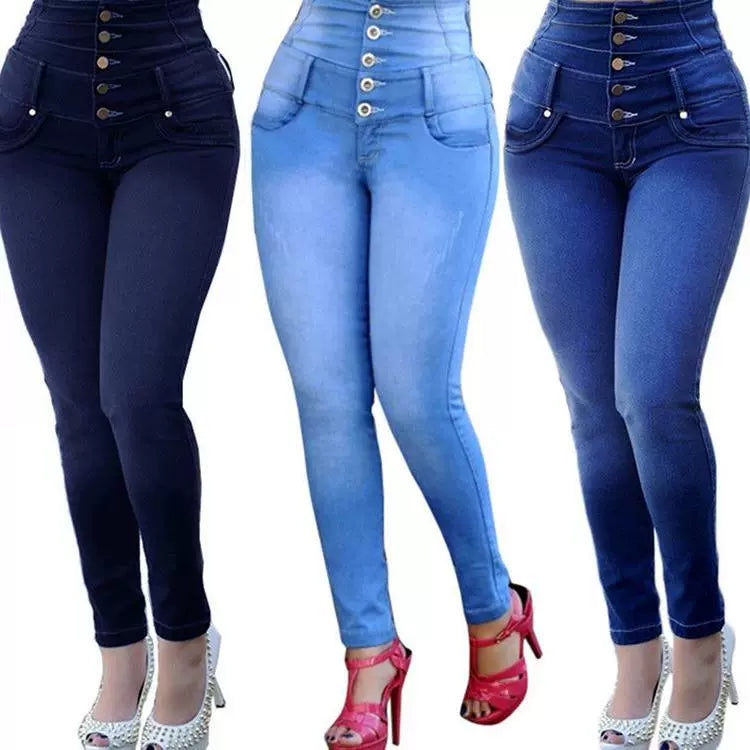 Ladies Elastic Slim Jeans Pants Women Trousers Women's High Waist Stretch Jeans
