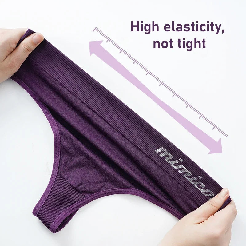 Women's High Waist Ribbed Cotton Thong Sexy Panties Soft Breathable Cotton Inseam Solid Sports Briefs G-string Female Lingerie