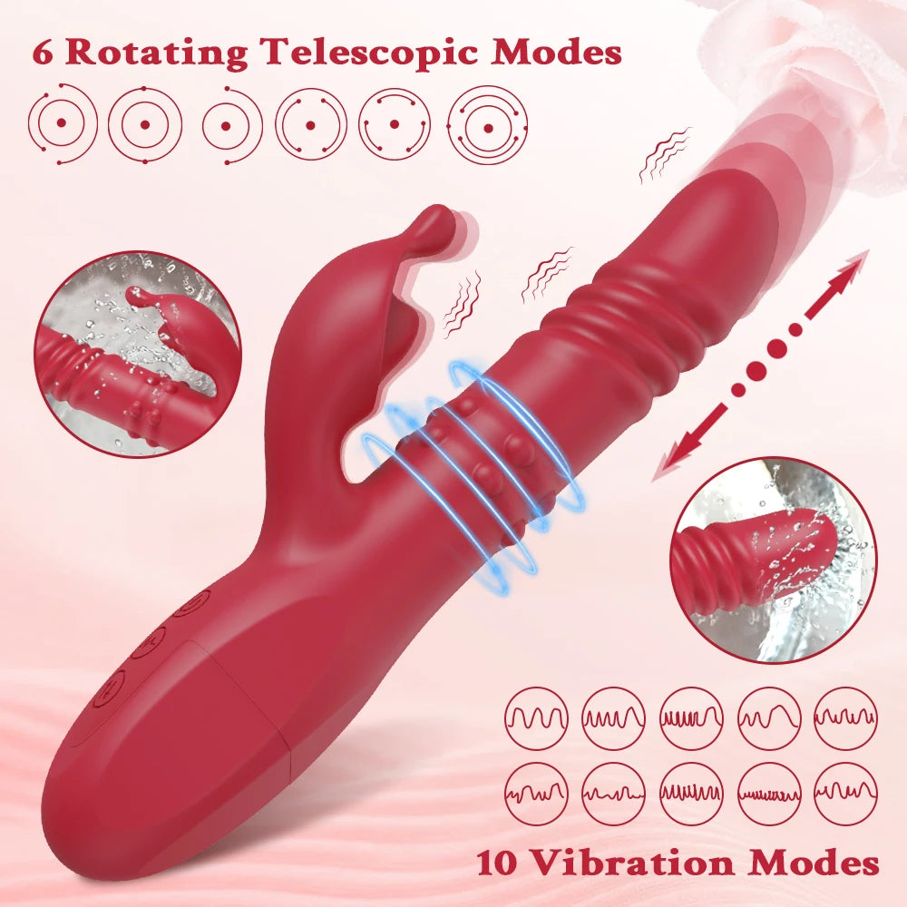 Rabbit Vibrator For Women Powerful G Spot Telescopic Rotating Clitoris Vagina Stimulator Female Masturbator For Adult Sexy Toys