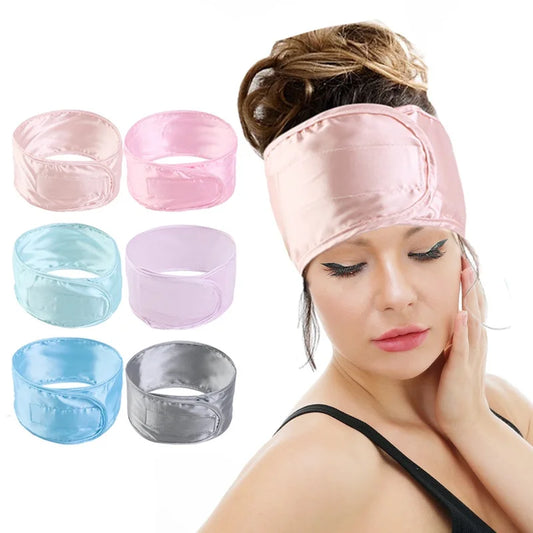 Women Silky satin Adjustable SPA Facial Headband Bath Makeup Hair Band Headbands for Face Washing Soft Toweling Hair Accessories